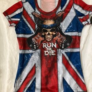Inknburn NWT Small Run or Die Union Jack Skull Graphic running shirt